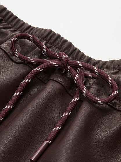 Drawstring Faux Leather Skirt