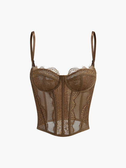 Semi-Sheer Spaghetti Strap Lace Corset