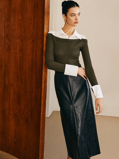 Semi-Sheer Panel Jersey Slim Top