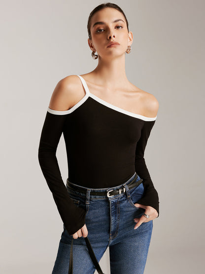 Asymmetrical Contrast Strap Slim Top