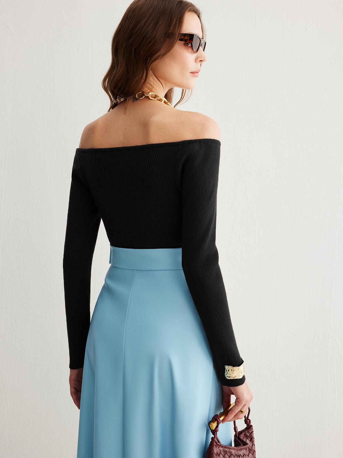 Cold-Shoulder Skinny Sweater