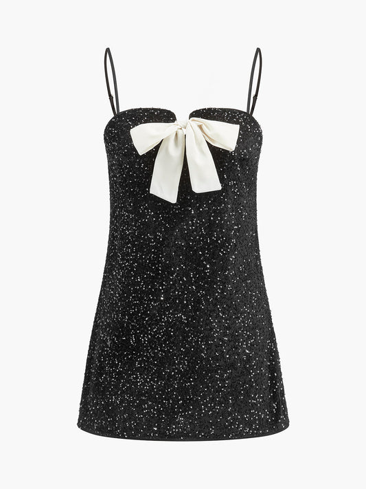 Velvet Sequins Bow Cami Dress