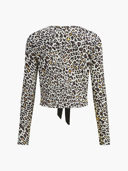 Bow Front Leopard Printed Jersey Blouse