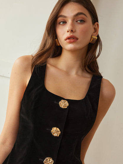 Velvet Metal-Button Vest