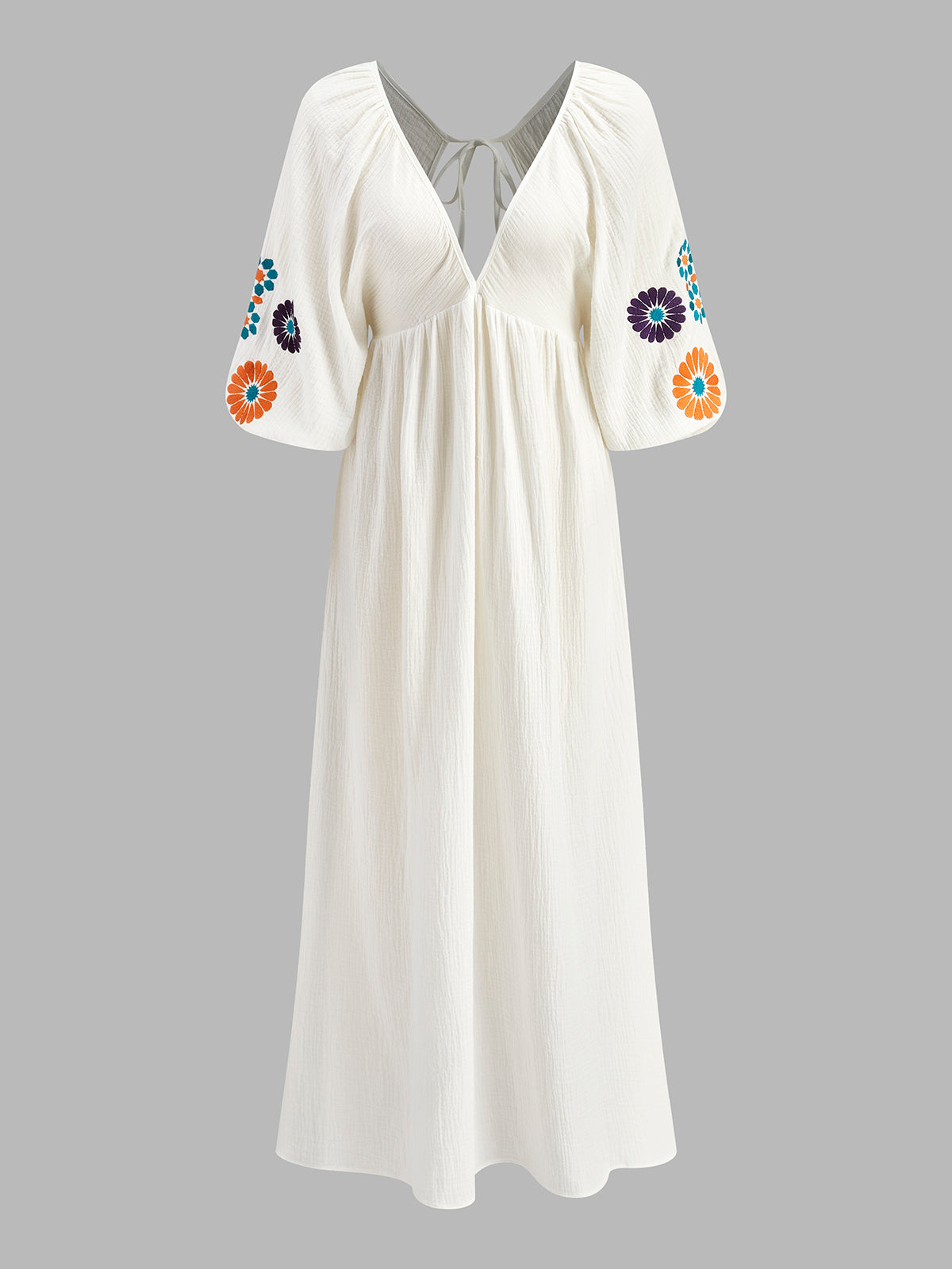 Semi-Sheer Embroidery V-Neck Floral Dress