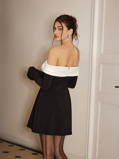 Color Block Off-Shoulder Bell Sleeve Dress
