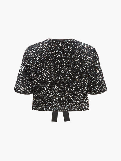 V-Neck Sequins Bow Blouse