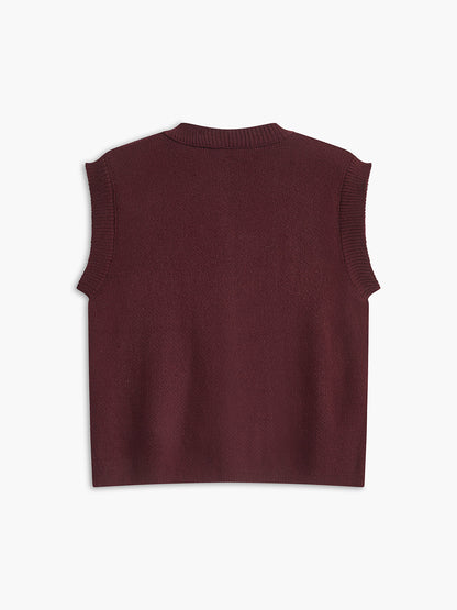 Crew Neck Metal Button Sweater Vest
