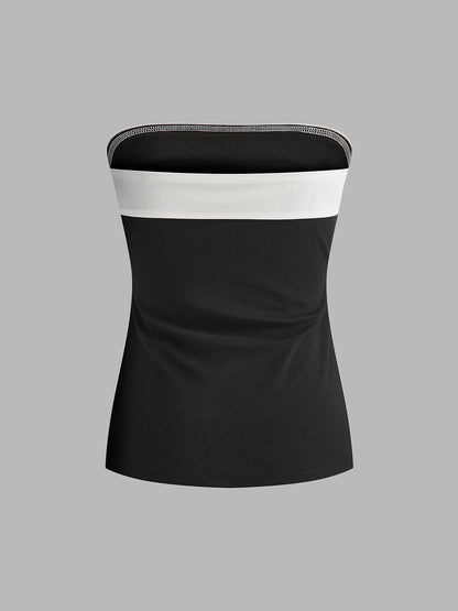Color Block Split Tube Top