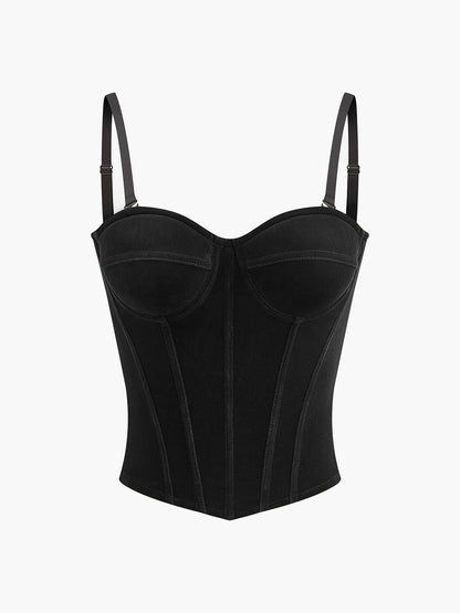 Velvet Piping Zipper Corset