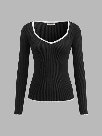 | Women's Winter Knit Sweater with Contrast Trim