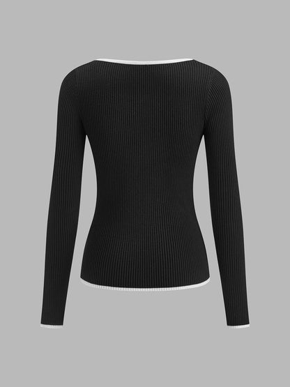 | Women's Winter Knit Sweater with Contrast Trim