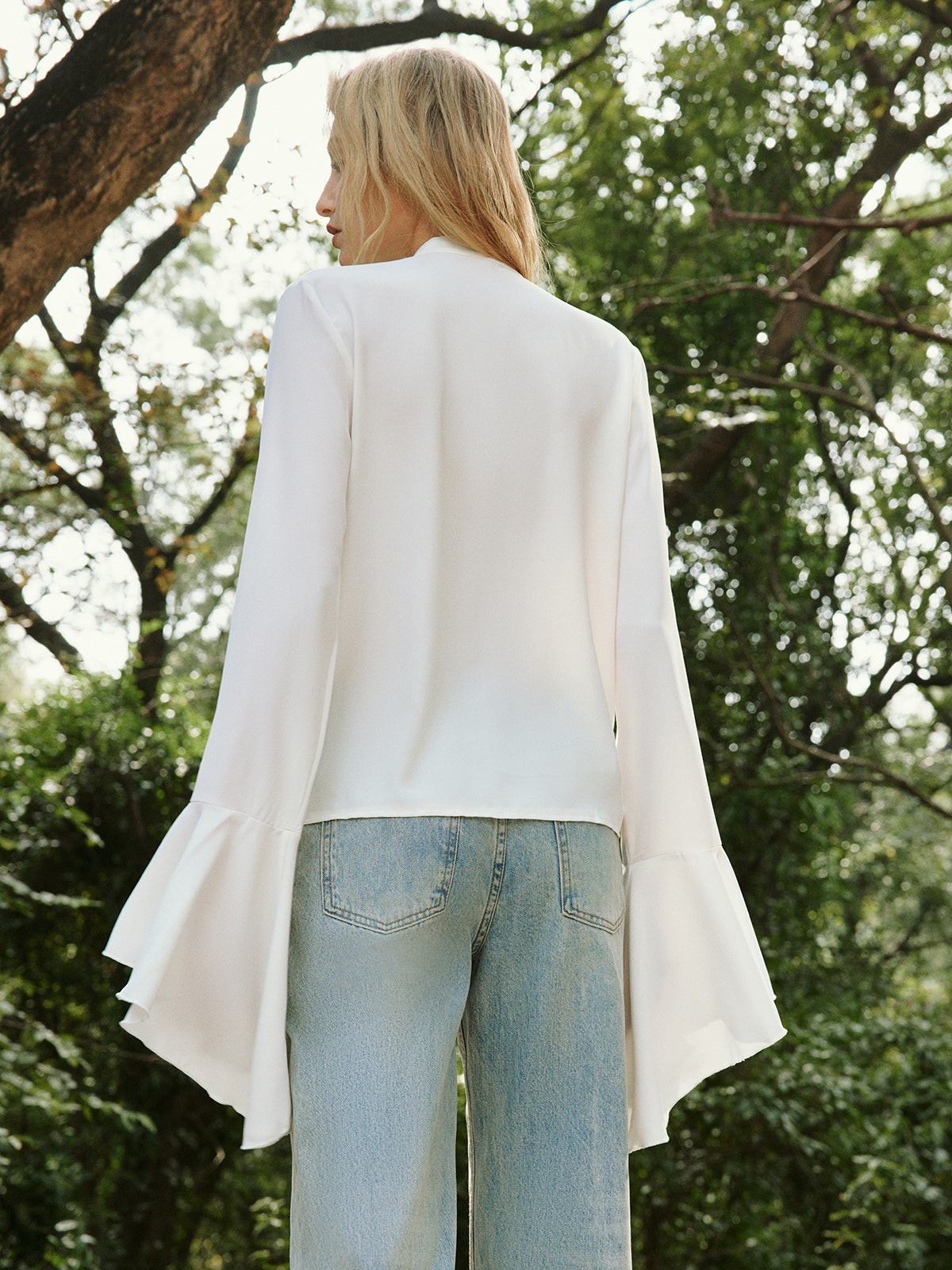 Semi-Sheer Button Ruffle Thin Blouse