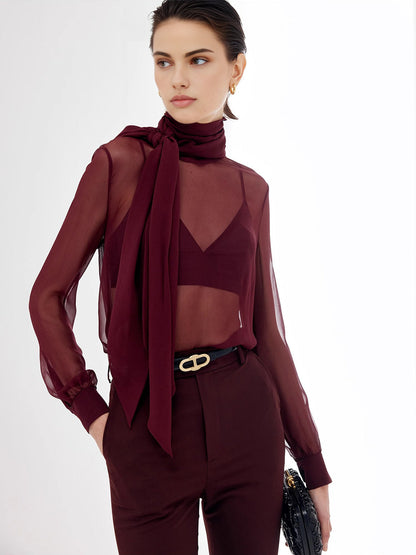 Sheer Bow Chiffon Blouse