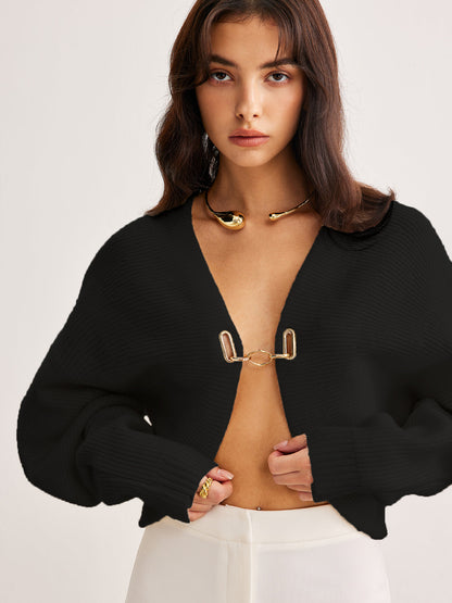 Leg-Of-Mutton Sleeve Metal Cardigan