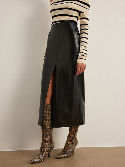 Double Sided Split Faux Leather Skirt
