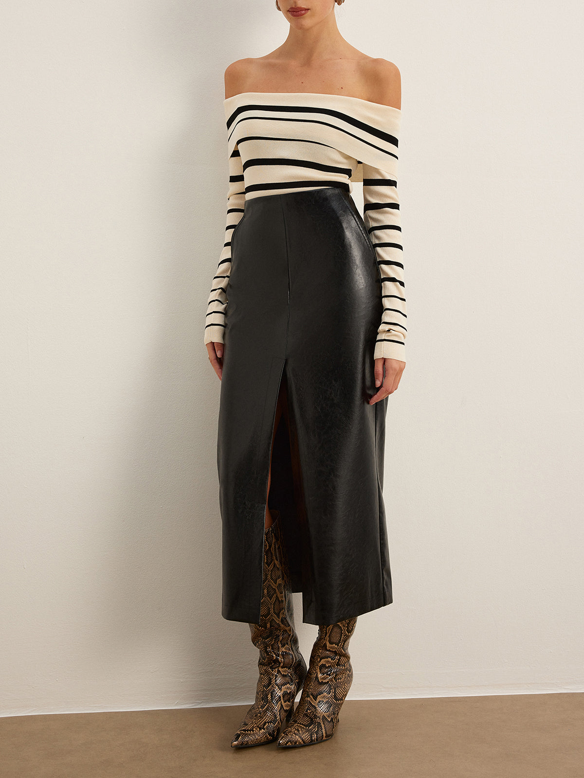 Double Sided Split Faux Leather Skirt