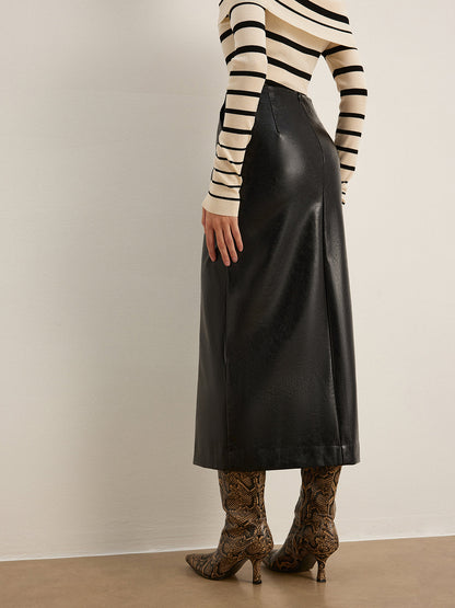 Double Sided Split Faux Leather Skirt