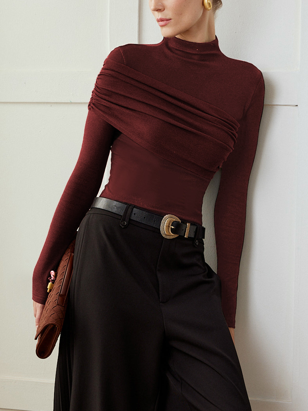 Color Block Pleated Jersey Slim Top