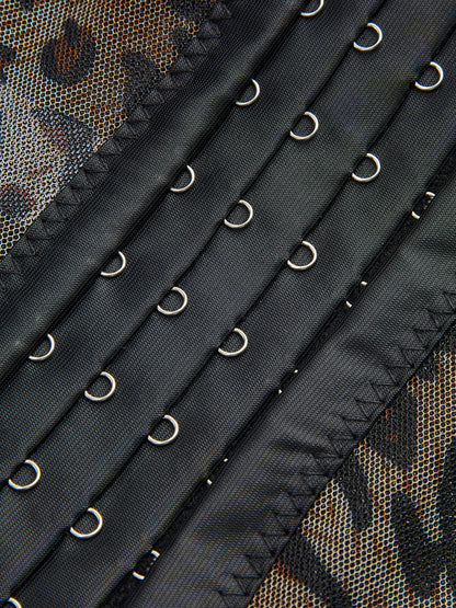 Semi-Sheer Leopard Printed Spaghetti Strap Corset