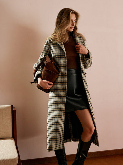 Checked Button Long Coat