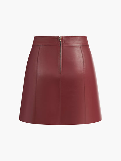 Magnet Closure Faux Leather Skirt