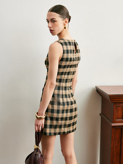 Vintage Plaid Sleeveless Bow Dress