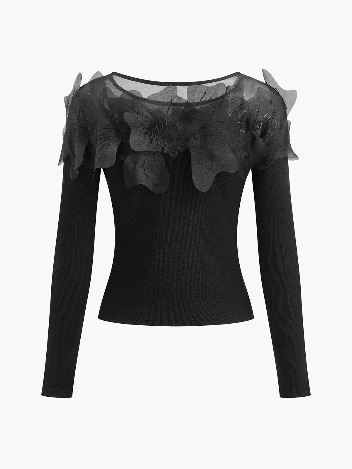 Semi-Sheer Floral Decor Slim Blouse