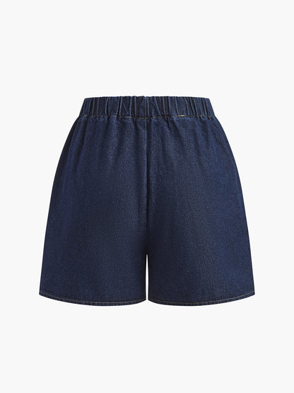 Denim Tie Front Shorts Set
