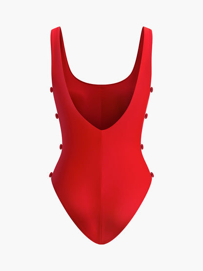 Side Button Cutout One-Piece Swimsuit