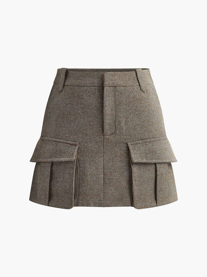 Wool-Blend Cargo Pockets Skirt