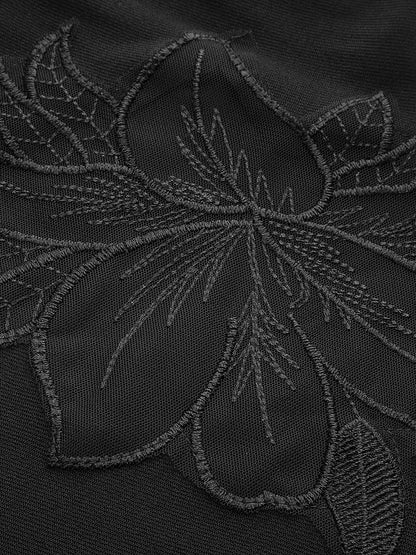 Semi-Sheer Mesh-Floral Slim Jersey Top