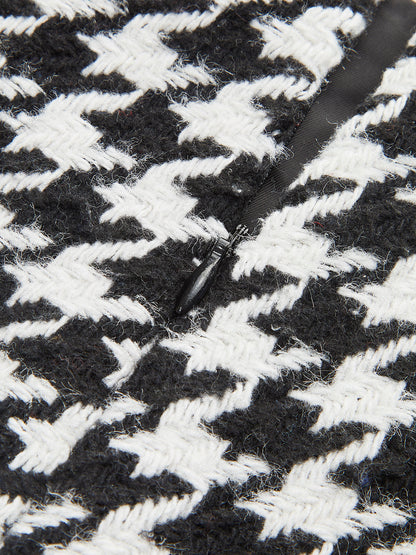 High-Waist Metal-Button Houndstooth Shorts