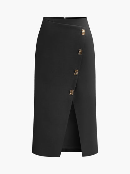 Metal-Detail Split Midi Skirt