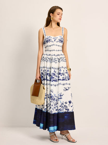 Floral Print Tie-Strap Tiered Dress