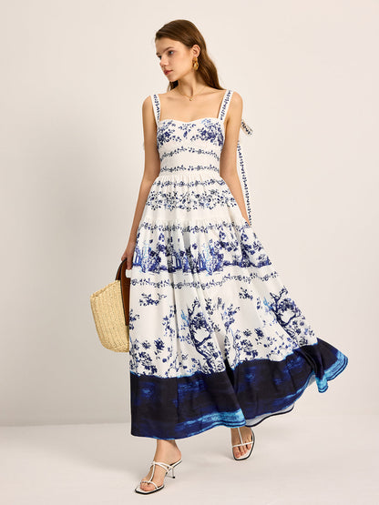 Floral Print Tie-Strap Tiered Dress