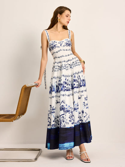 Floral Print Tie-Strap Tiered Dress