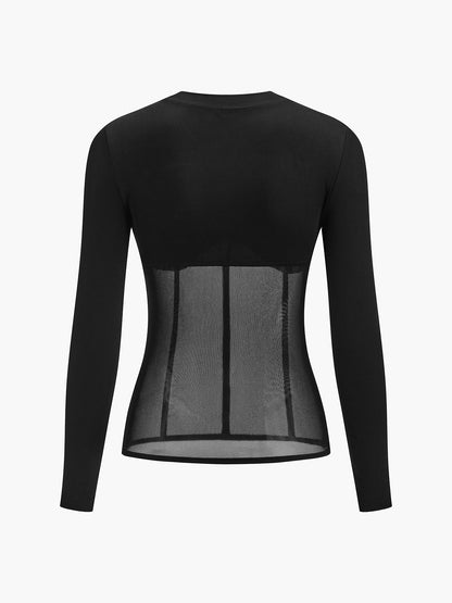 Sheer Mesh Combination Long Sleeve Top