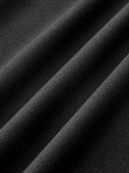 Stand Collar Faux Leather Ruched Panel Dress