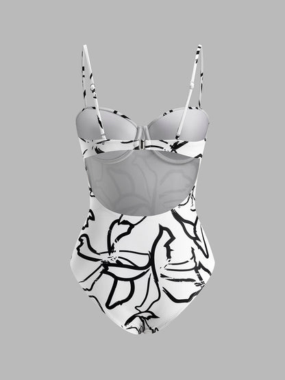 Abstract Print Spaghetti Strap One-Piece