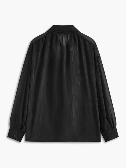 Semi-Sheer Tie-Neck Chiffon Blouse