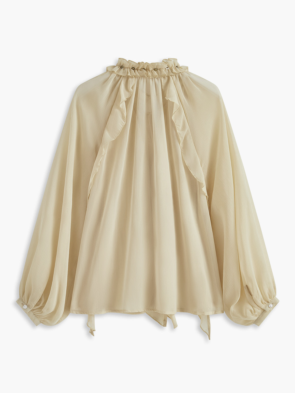 Semi-Sheer Metal Detail Chiffon Ruffled Blouse