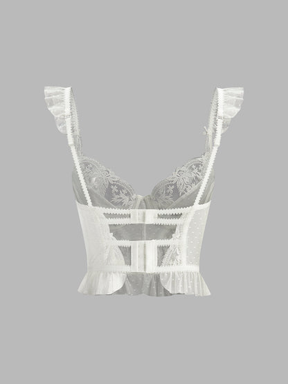 Floral Sheer Lace Mesh Corset Crop Top