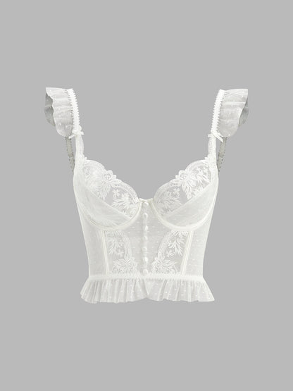 Floral Sheer Lace Mesh Corset Crop Top