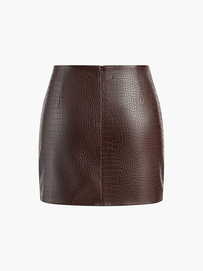 High-Waist Crocodile Mini Skirt