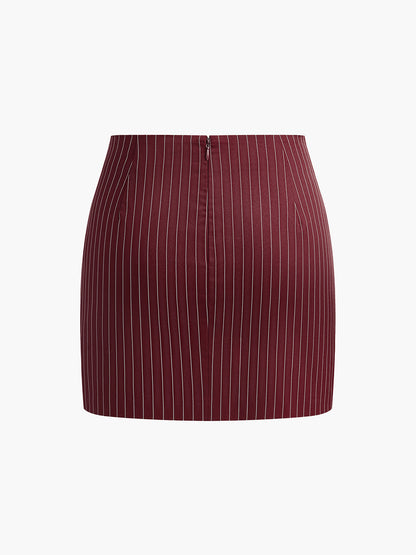 Belt-Decor Pinstripe Skirt