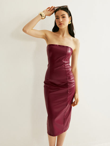 PU Split Strapless Dress