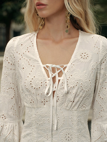Semi-Sheer Bohemian Lace-Up Dress