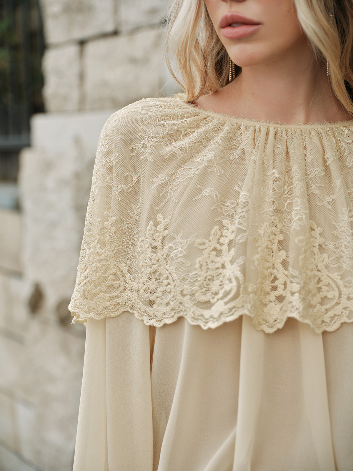 Semi-Sheer Lace Chiffon Blouse