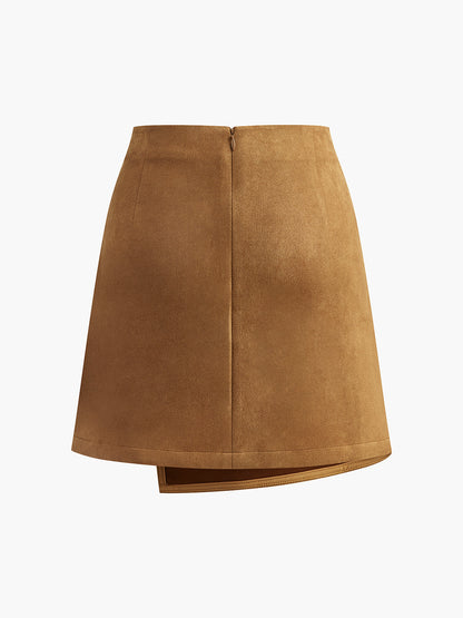 Suede Zipper Wrap Skirt